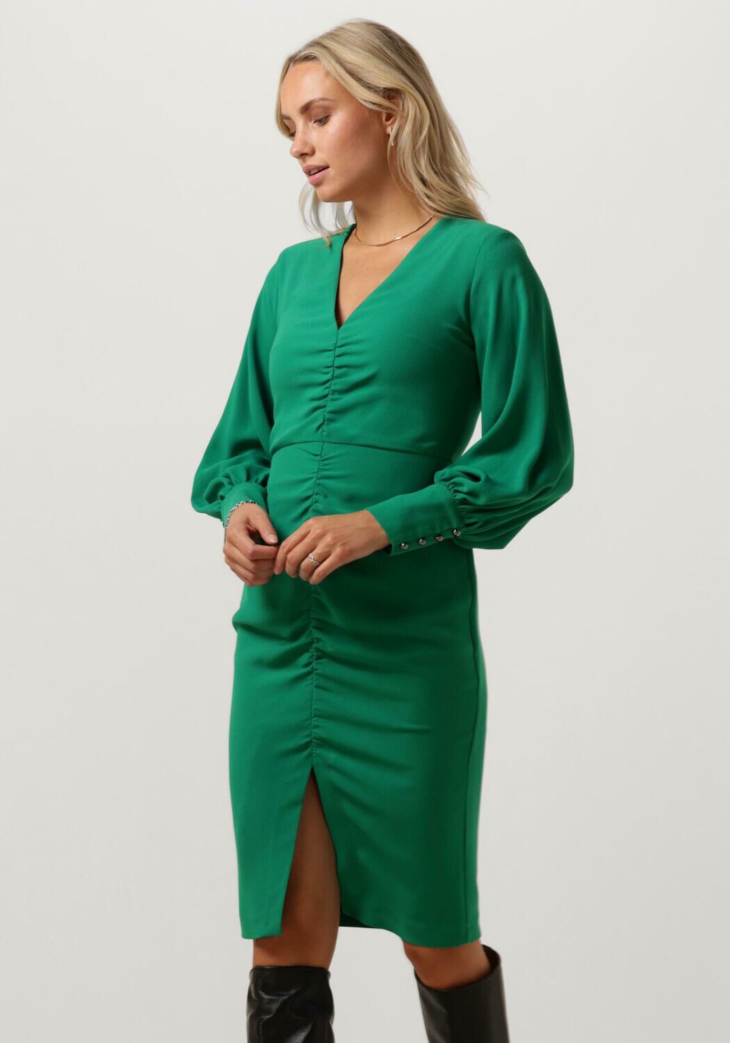 Access Mini Jurk Dames Ruched Dress With V Neckline, Maat: 34, Kleur: Groen