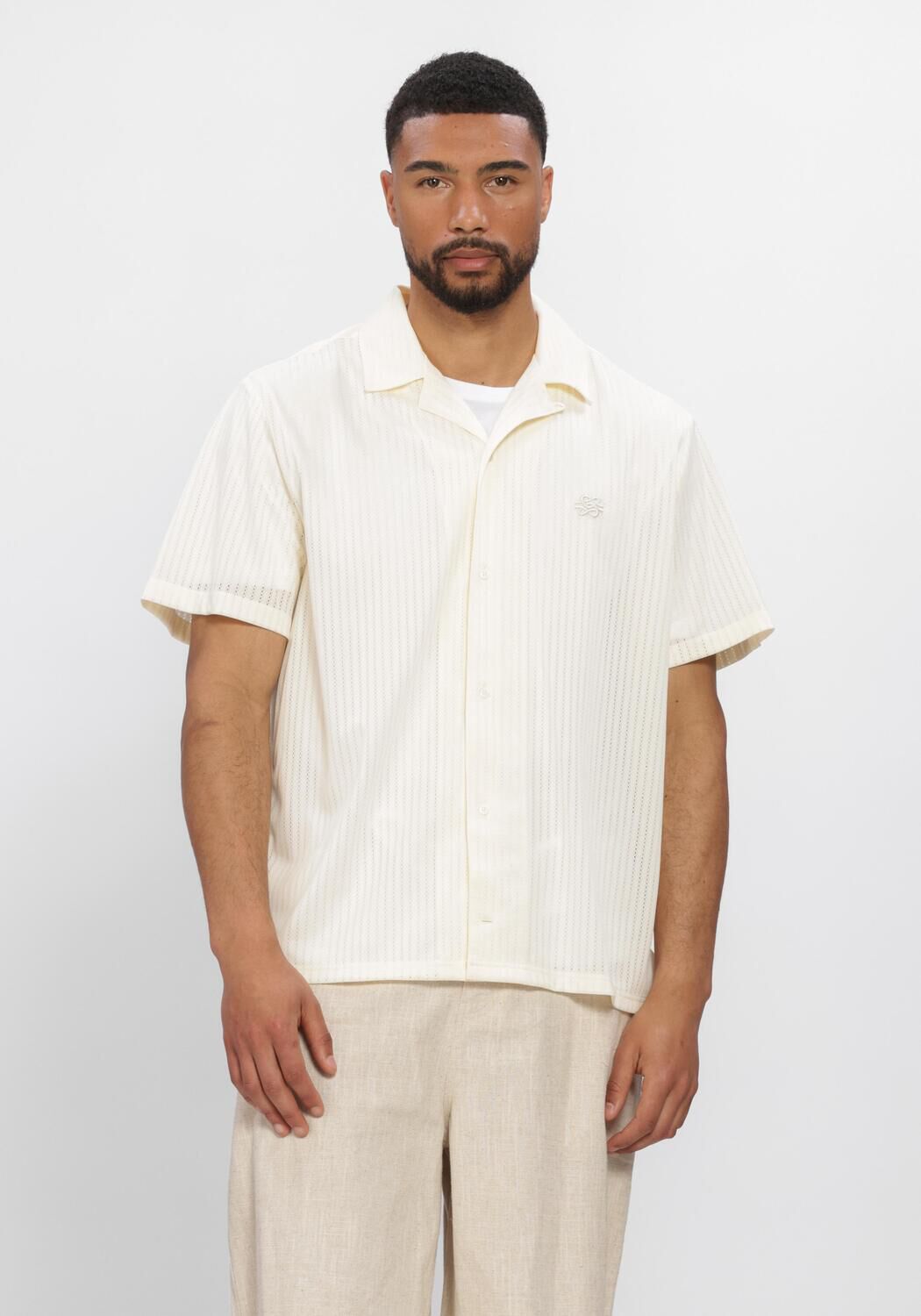 Ecru FILLING PIECES Casual overhemd RESORT SHIRT MESH - large