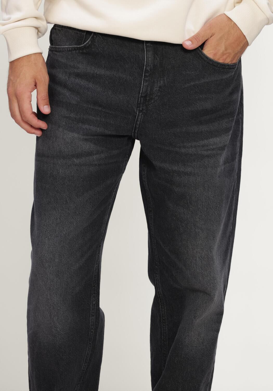 Zwarte LES DEUX Straight leg jeans RYDER WASHED DENIM JEANS - large