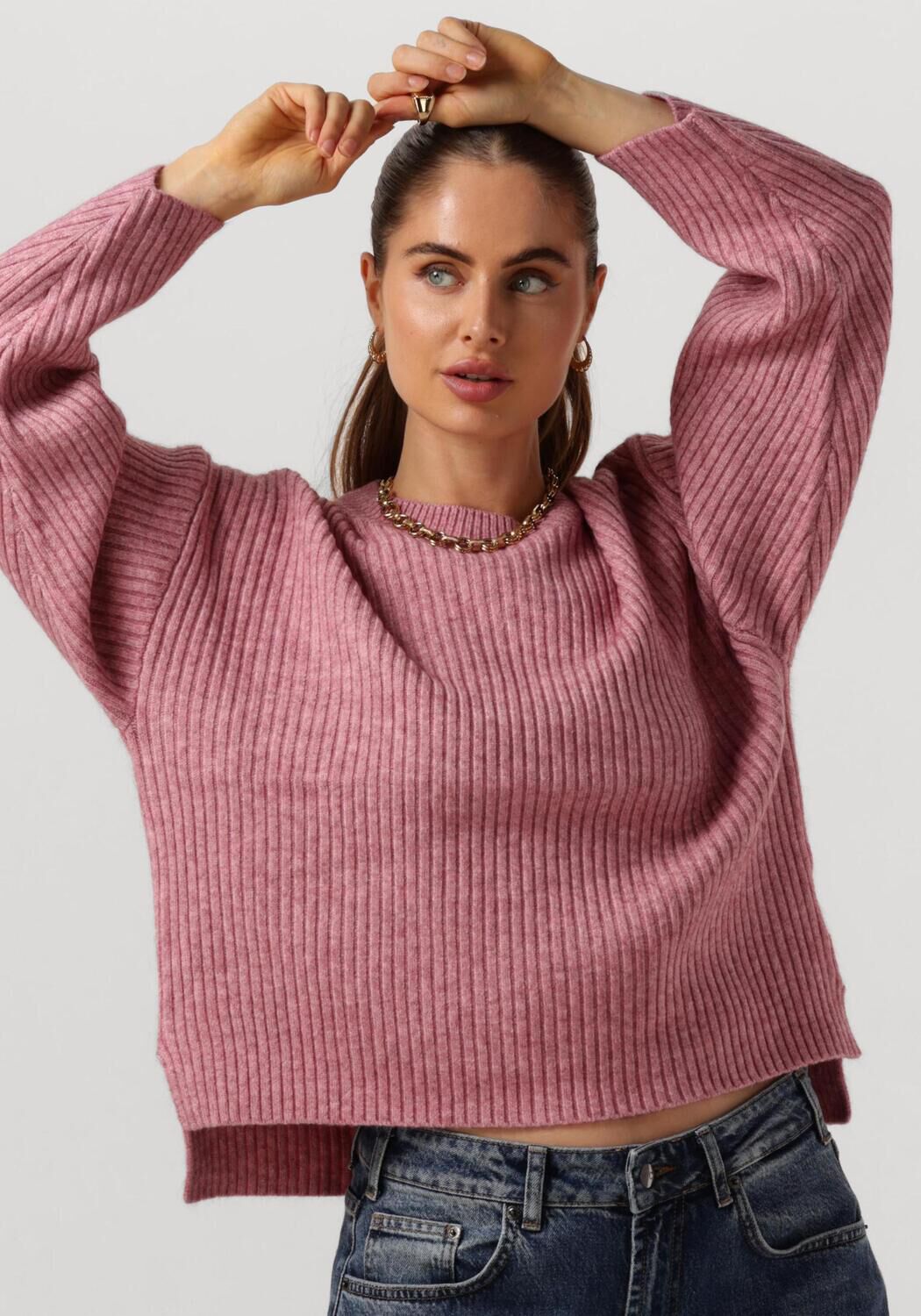 Co'Couture Trui Dames Row Box O-knit, Maat: XL, Kleur: Roze