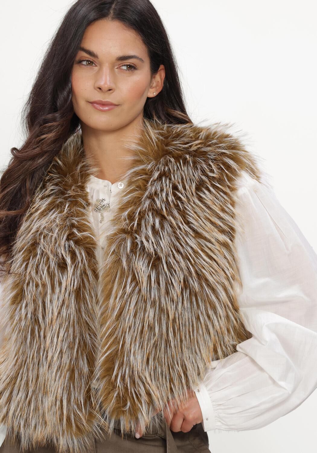 Bruine LUISA CERANO Gilet BOHO-WESTE IN FELL-OPTIK - large