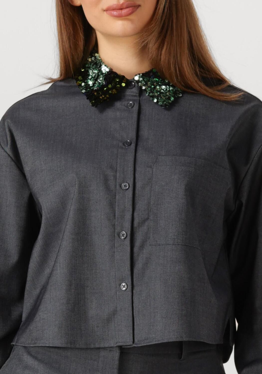 Donkergrijze DANTE6 Blouses CYBELLA EMBELLISHED SHIRT - large