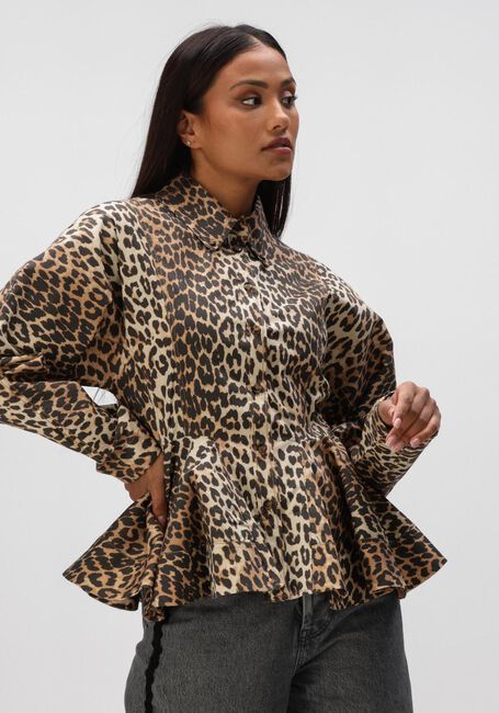 Bruine GANNI Blouses PRINTED STRETCH COTTON PEPLUM SHIRT - large