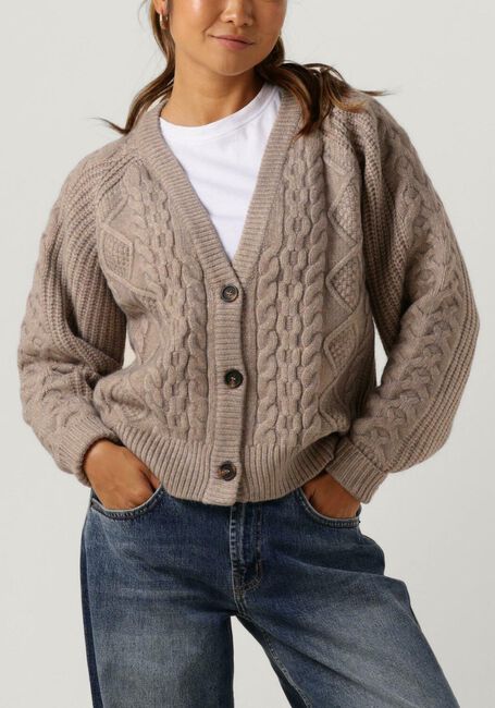 Beige CO'COUTURE Vest NEW ROW CABLE CARDIGAN KNIT - large