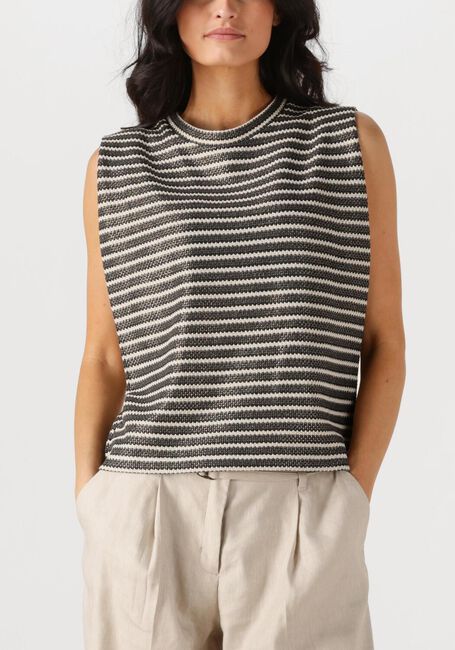 Zwarte SUMMUM T-shirt SLEEVELESS TOP KNITTED STRIPE COATED - large