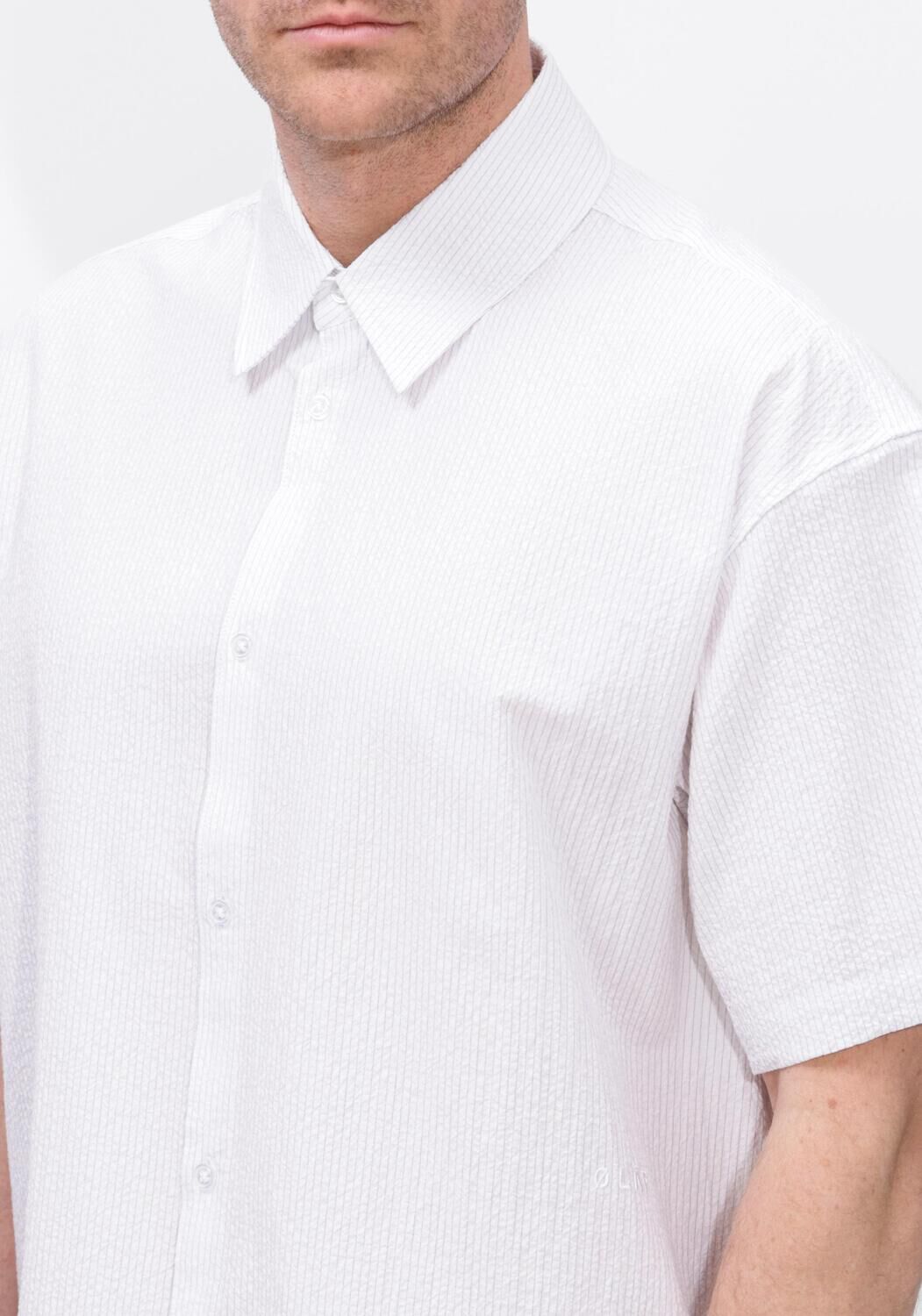 Witte OLAF HUSSEIN Casual overhemd STRIPE BOXY SS SHIRT - large