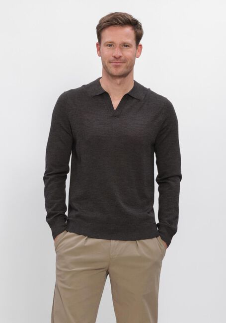 Donkergrijze PROFUOMO Trui POLO OPEN COLLAR LS EXTRAFINE MERINO - large