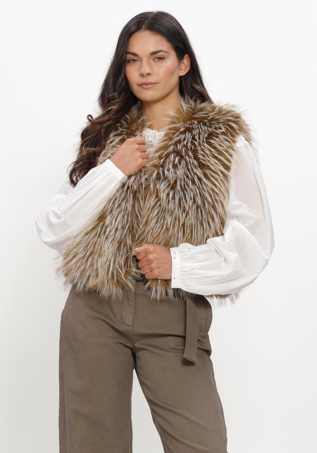 Bruine LUISA CERANO Gilet BOHO-WESTE IN FELL-OPTIK - large