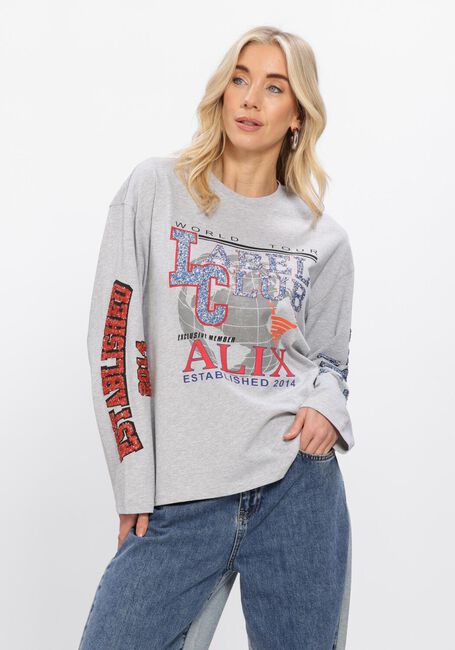 Lichtgrijze ALIX THE LABEL Top LADIES KNITTED FANCY PRINT LONGSLEEVE T-SHIRT - large