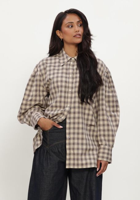 Beige GANNI Blouses LIGHT CHECK FLANNEL PLEATED SLEEVE SHIRT - large