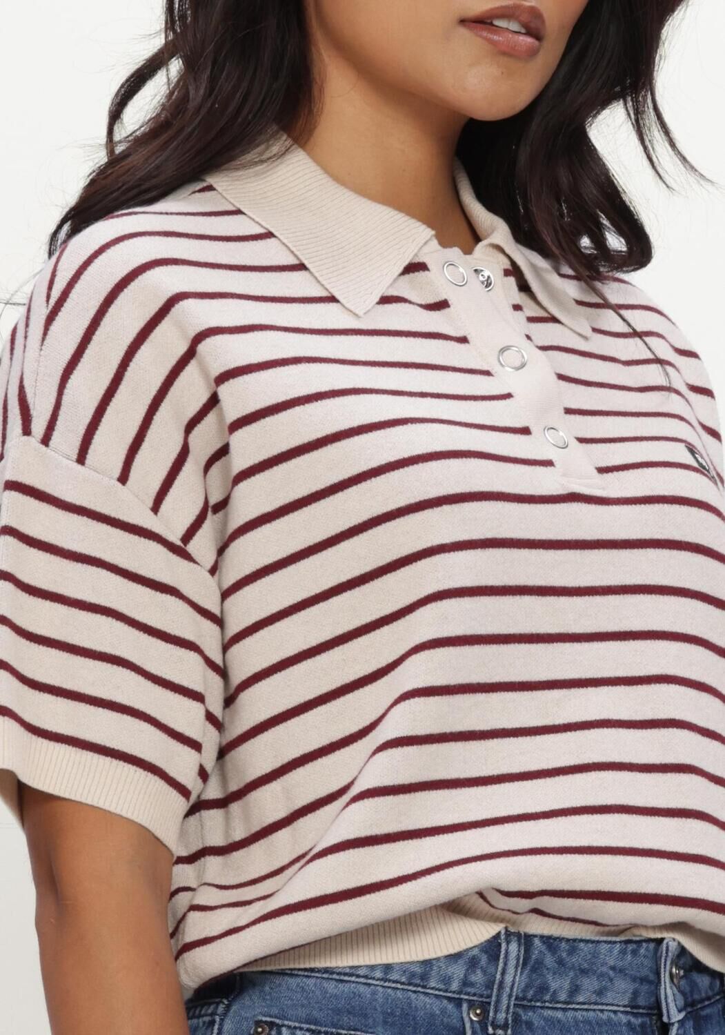 Creme ROTATE Polo / T-shirt SLINKY KNIT POLO - large