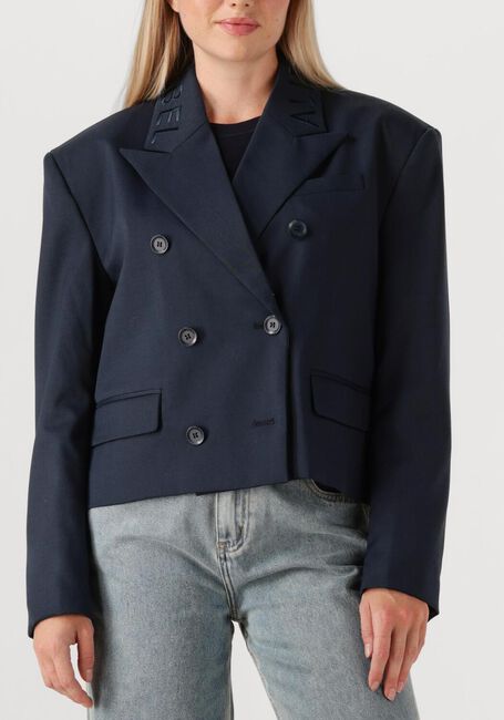 Donkerblauwe ALIX THE LABEL Blazer LADIES WOVEN DOUBLE BREASTED BLAZER - large