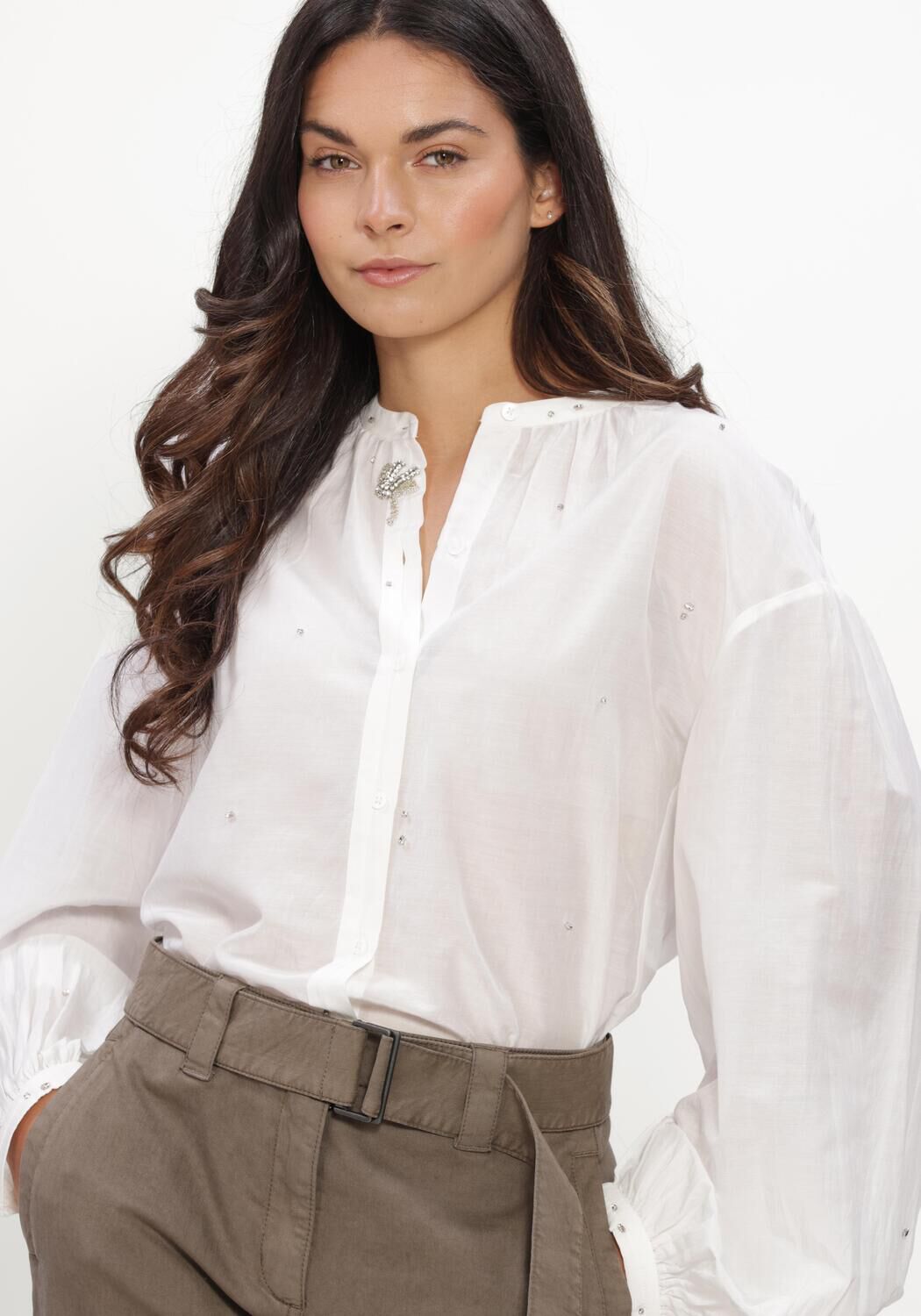 Witte LUISA CERANO Blouses SEIDENBLUSE MIT KRISTALLEN - large