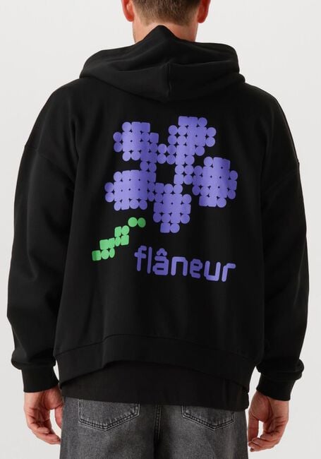 Zwarte FLANEUR Sweater PIXEL FLOWER ZIP UP - large
