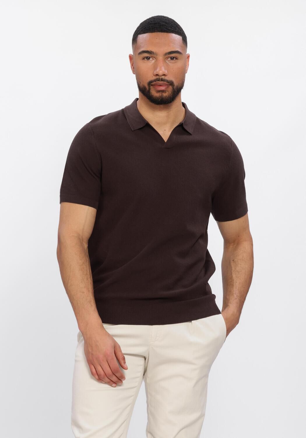 Profuomo Polo Heren Luxury Basic, Maat: S, Kleur: Bruin afbeelding 1