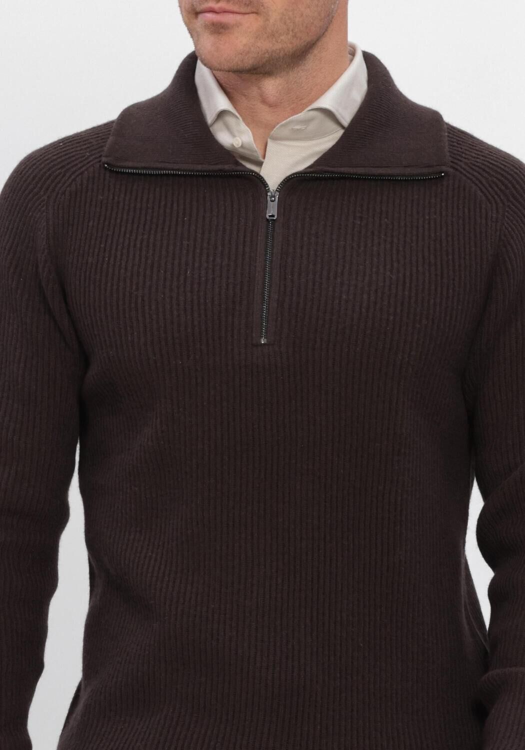 Bruine PROFUOMO Trui PULLOVER HALF ZIP HEAVY WOOL - large