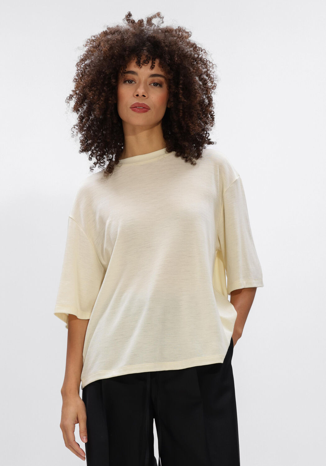 Ecru ROHE Top OVERSIZED SOFT MERINO T SHIRT - large