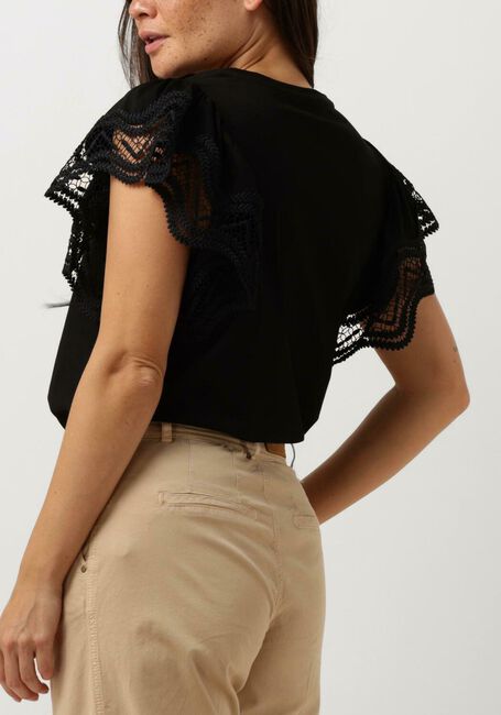 Zwarte SUMMUM T-shirt JERSEY TOP TEE WITH LACE - large