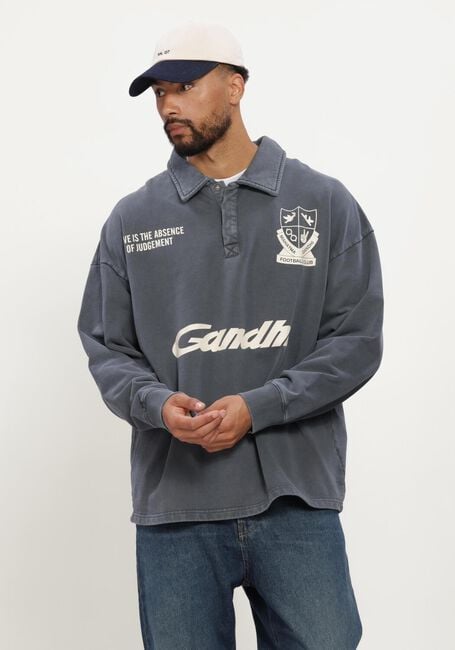 Grijze HOPEIUM Sweater FOOTBALL GANDHI POLO SWEAT HEAVY WASHED GREY - large