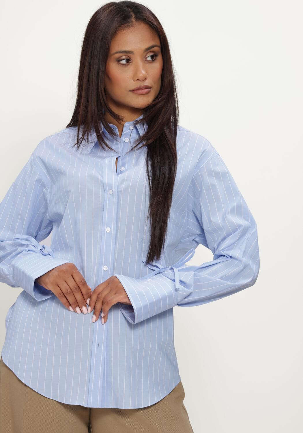Lichtblauwe DOROTHEE SCHUMACHER Blouses STRIPED POWER BLOUSE - large