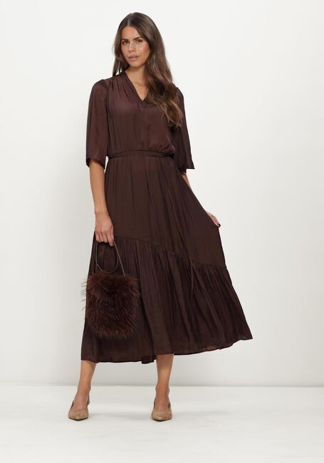 Bruine LUISA CERANO Midi jurk SATIN-KLEID MIT SAUMVOLANTS - large