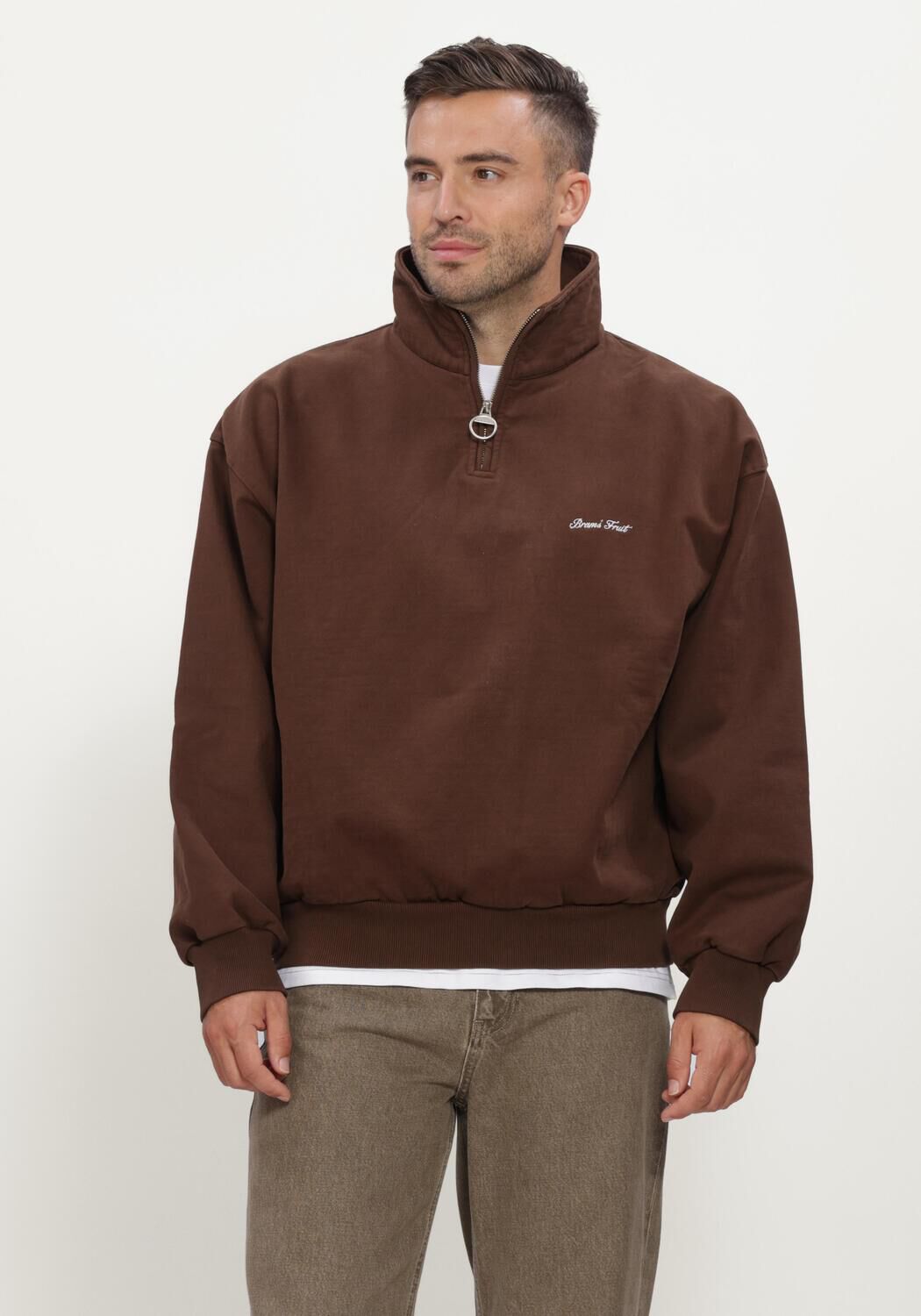 Bruine BRAM'S FRUIT Trui SCRIPT LOGO QUARTER ZIP - large