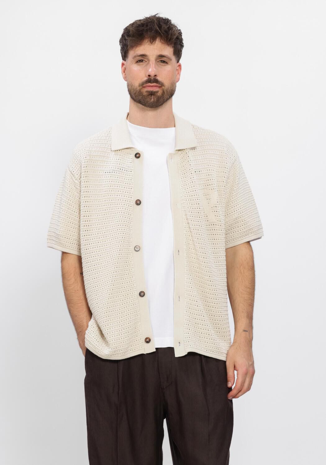 Represent Polo Heren Pico Knit Shirt, Maat: L, Kleur: Beige afbeelding