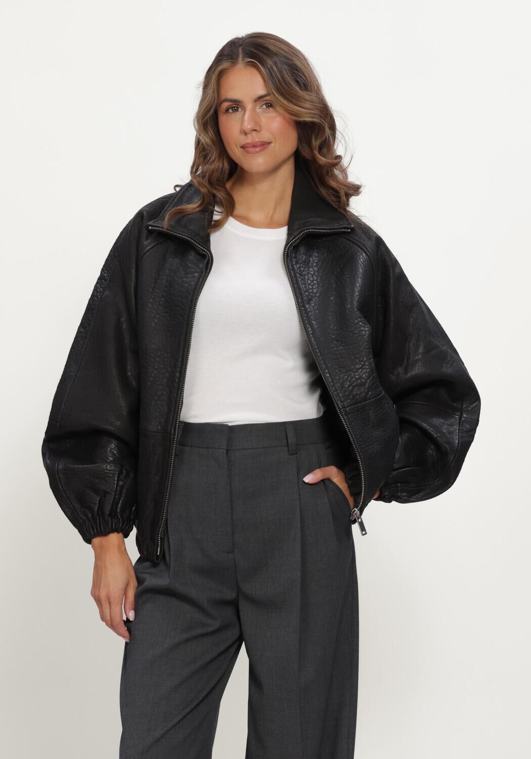 Zwarte ALTER EGO Leren jas MARLEY LEATHER JACKET - large