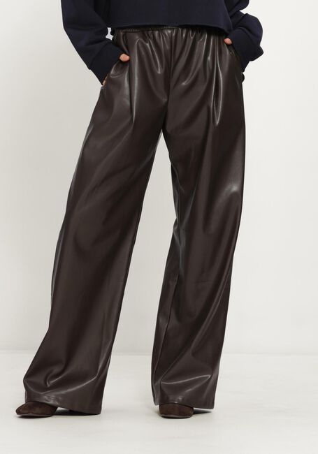 Bruine JOHNY Wijde broek AYO VEGAN LEATHER PANTS - large