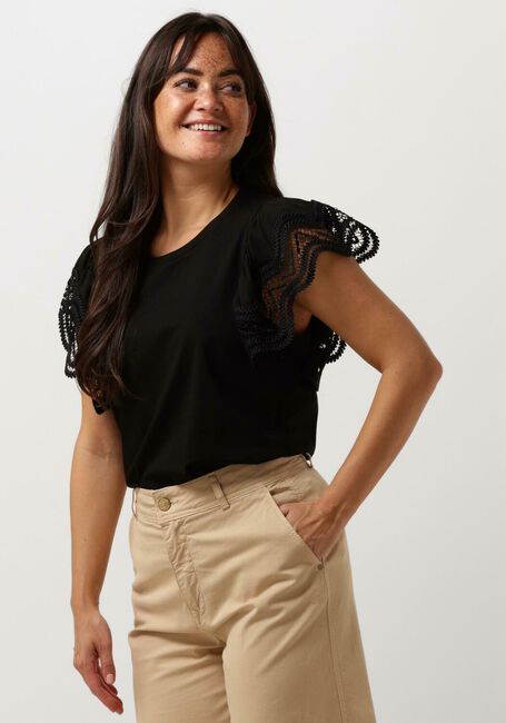 Zwarte SUMMUM T-shirt JERSEY TOP TEE WITH LACE - large