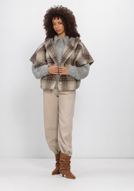 Beige DANTE6 Jack LUNETTA CHECK CAPE COAT - large