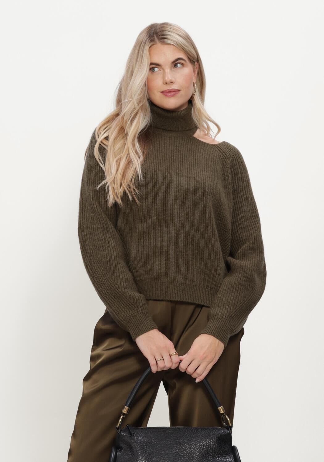 Donkergroene DANTE6 Trui MARENNA ASYMMETRICAL SWEATER - large
