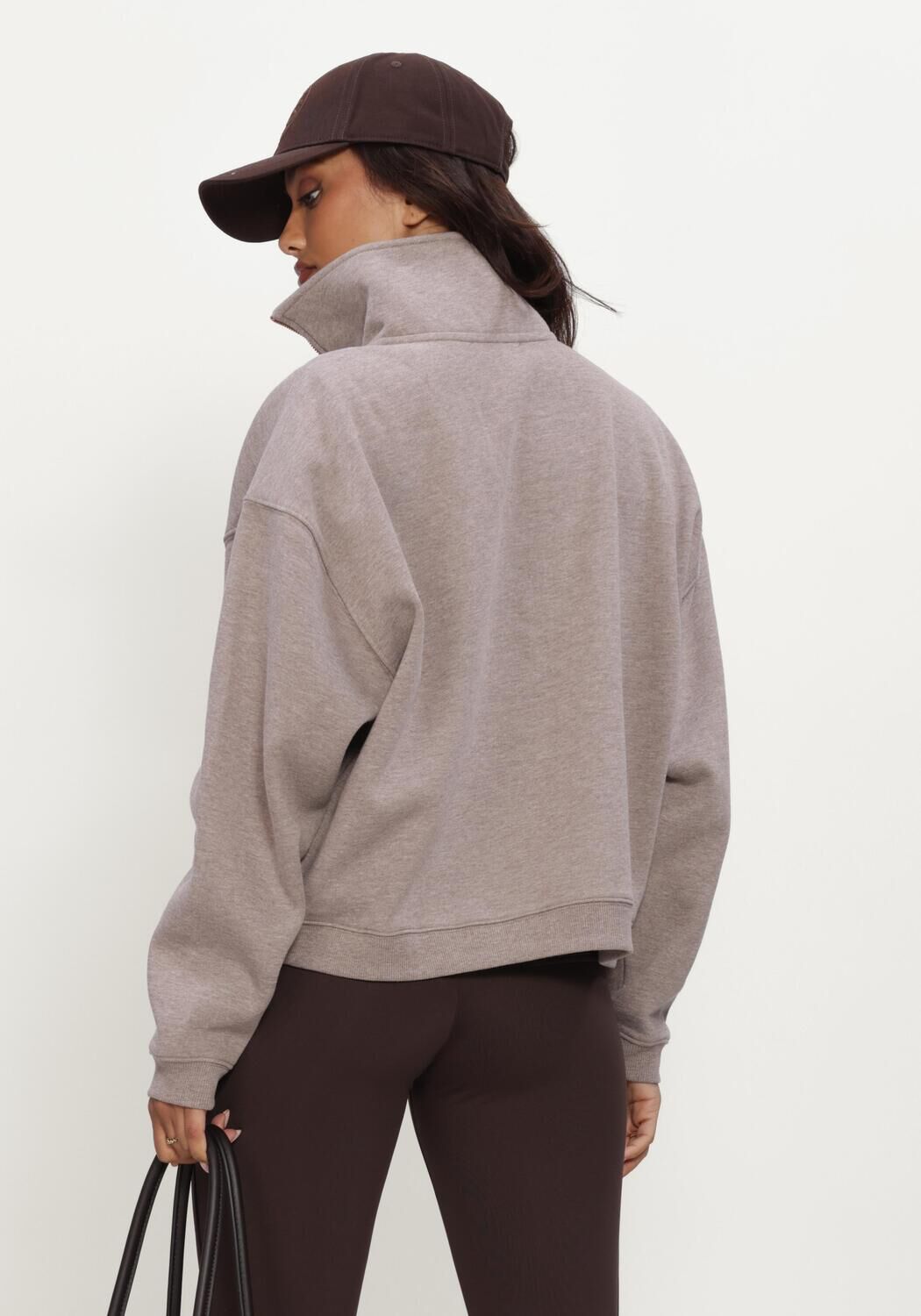 Taupe DEBLON SPORTS Sweater AISHA HALF ZIP SWEATER - large