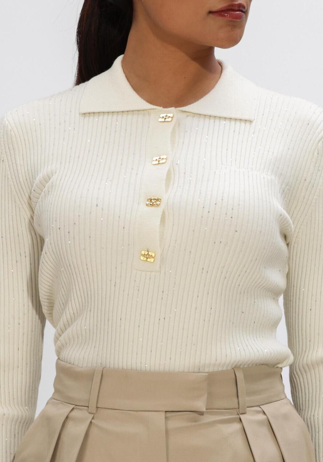 Creme GANNI Polo FINE SEQUIN POLO - large