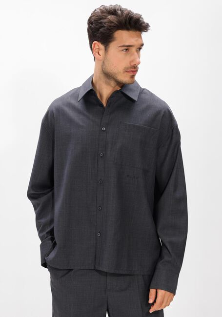 Donkergrijze OLAF HUSSEIN Casual overhemd WOOL BLEND BOXY LS SHIRT - large