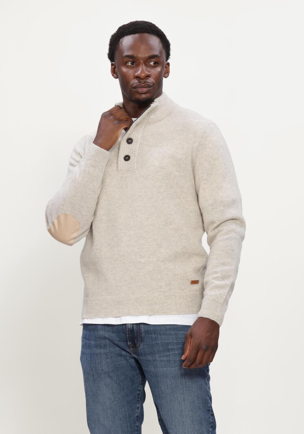 Ecru BARBOUR Trui ESSENTIAL PATCH HALF ZIP KNITTED JUMPER - large