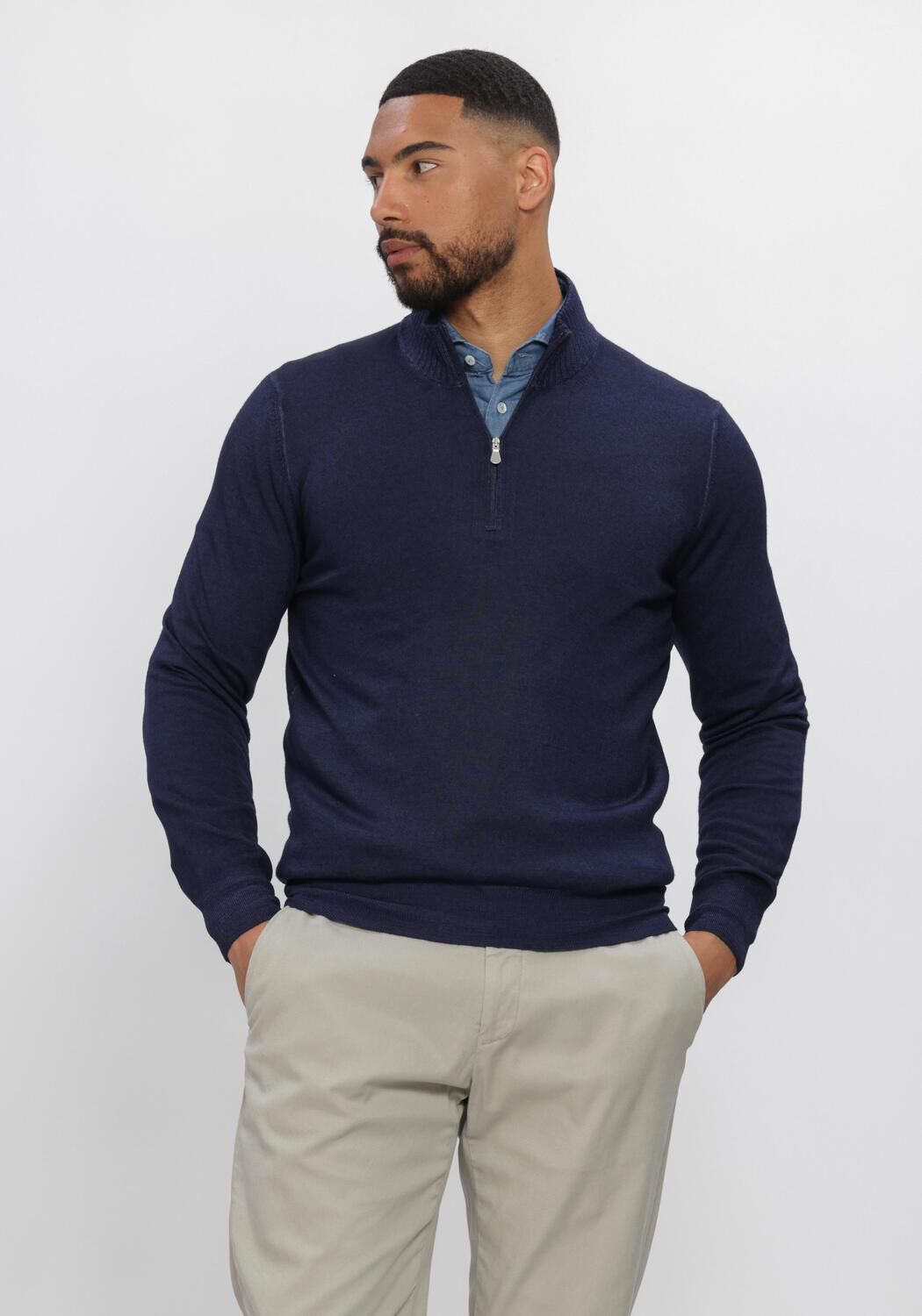 Donkerblauwe GRAN SASSO Trui MOCK ZIP - large