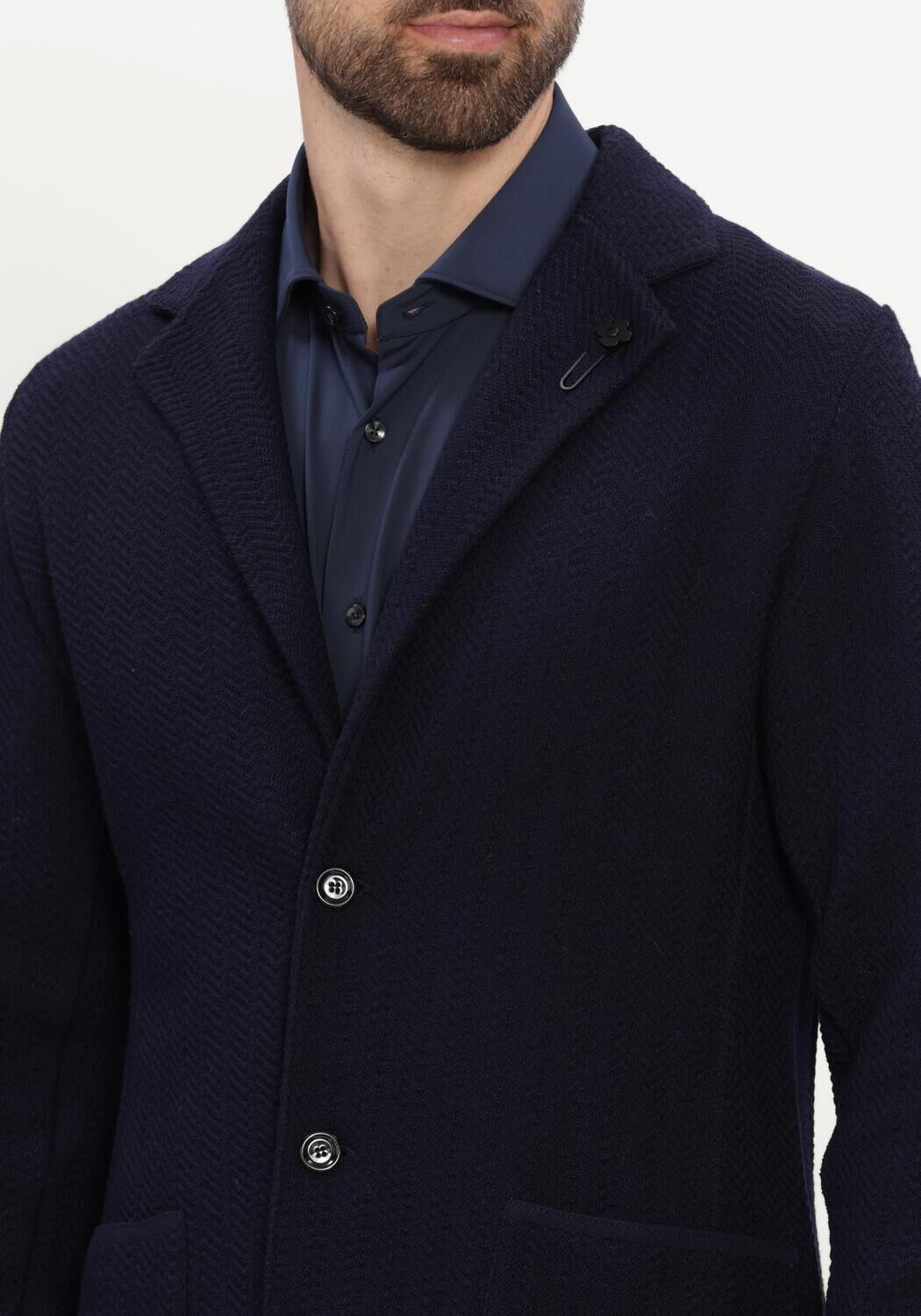 Donkerblauwe LARDINI Colberts GIACCA MAGLIA UOMO - large