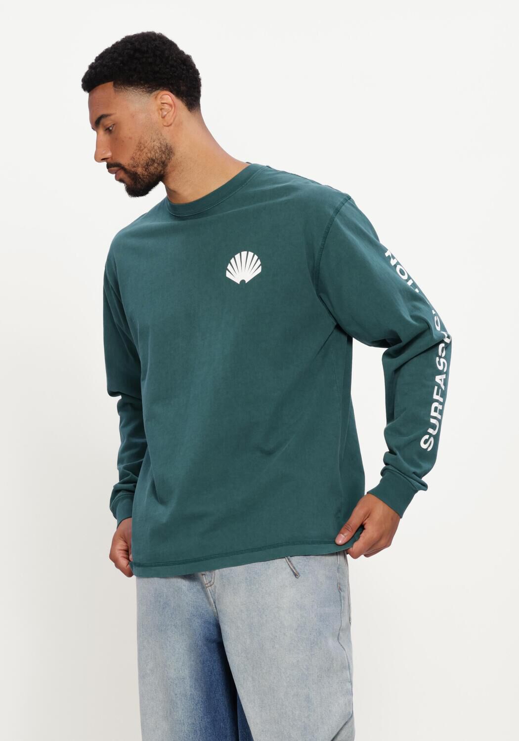 Donkergroene NEW AMSTERDAM SURF ASSOCIATION T-shirt LOGO LONG SLEEVE - large