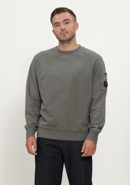 Lichtgrijze CP COMPANY Trui BRUSHED AND EMERIZED DIAGONAL FLEECE CREWNECK LENS SWEATSHIRT - large