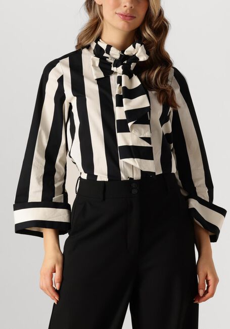 Zwarte SUMMUM Blouses BLOUSE BOW STRIPE PRINTED - large