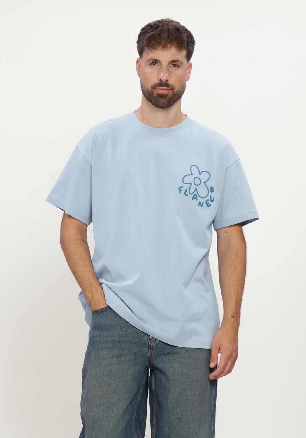 Lichtblauwe FLANEUR T-shirt BLOSSOM T-SHIRT - large