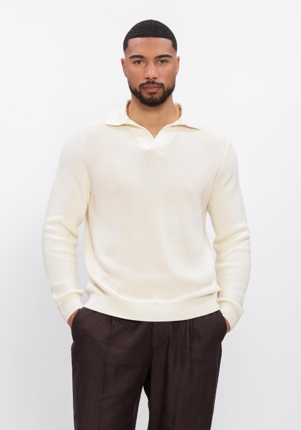 Ecru FILIPPO DE LAURENTIIS Polo POLO ML SKIPPER - large
