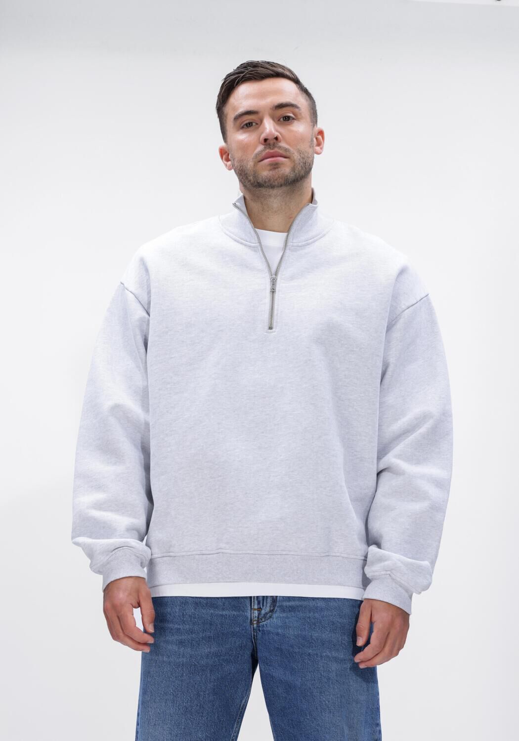 Lichtgrijze THE SAVAGE REPORT Sweater HALF ZIP - large