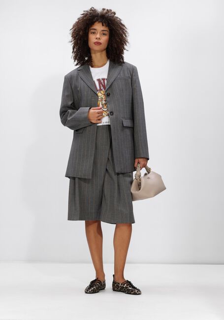 Grijze GANNI Korte broek WOOL STRIPENWRAP SHORTS - large