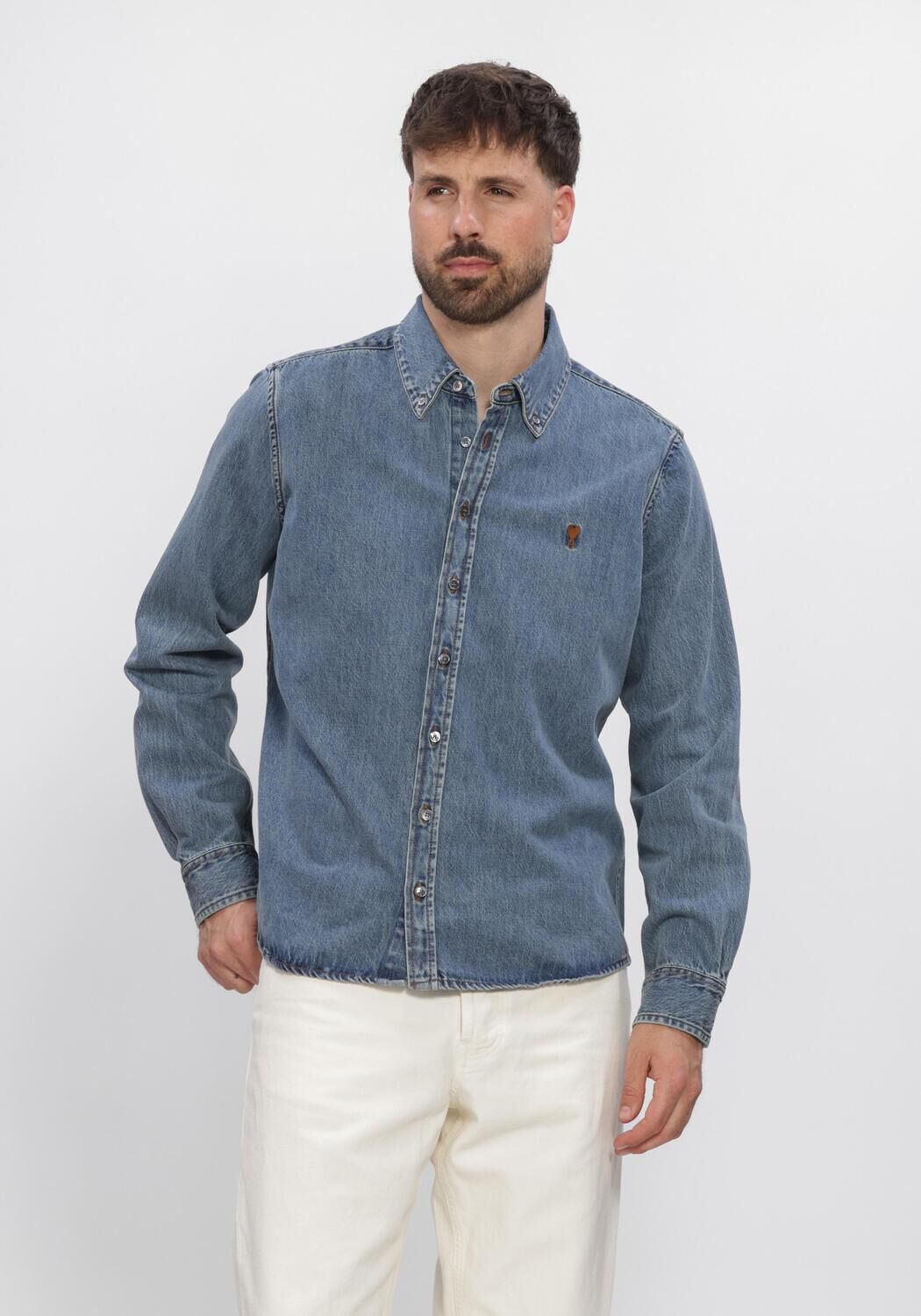 Blauwe AMI PARIS Casual overhemd CONTRASTED AMI DE COEUR SHIRT - large