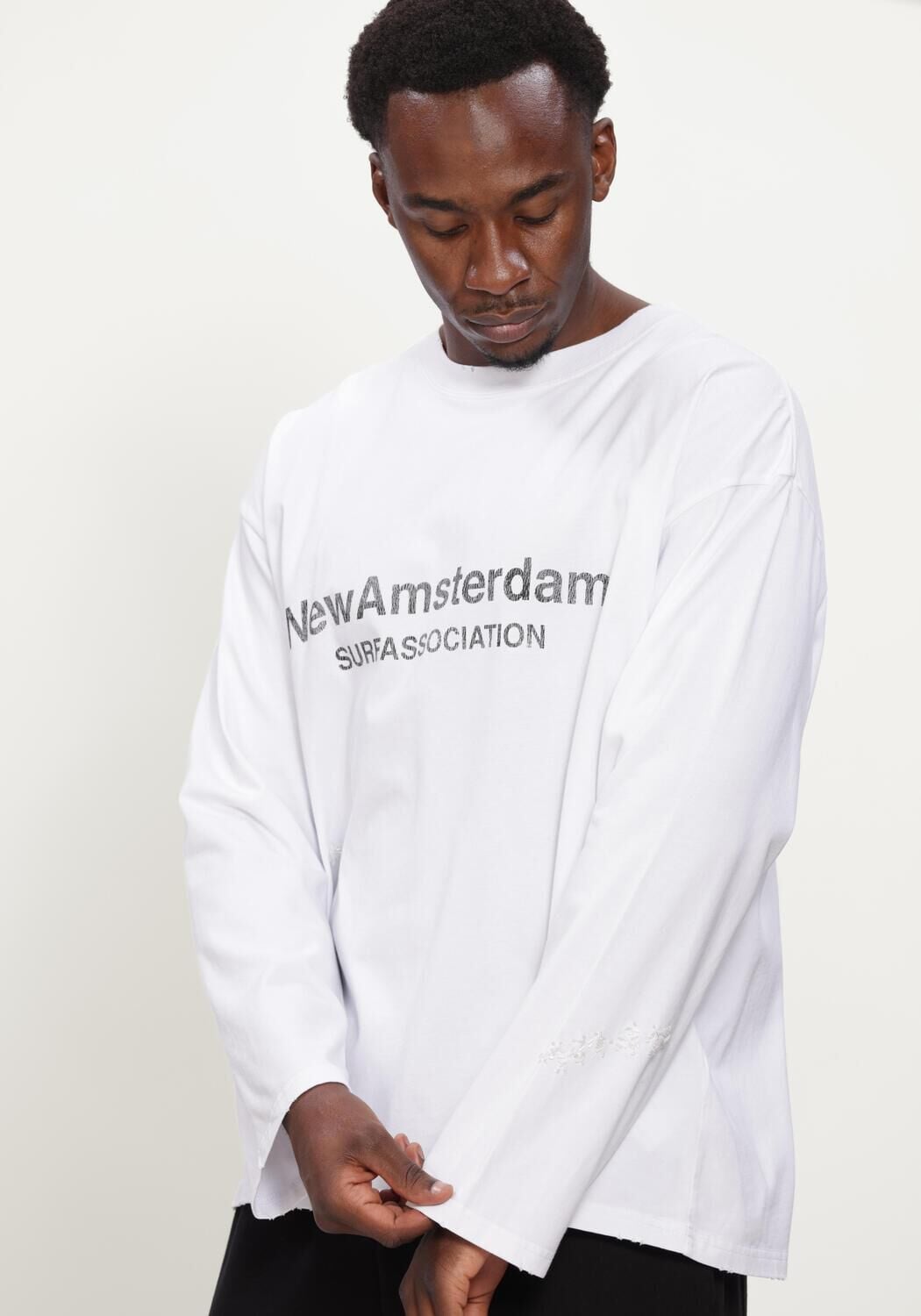 Witte NEW AMSTERDAM SURF ASSOCIATION T-shirt WORKED LOGO LONG SLEEVE - large