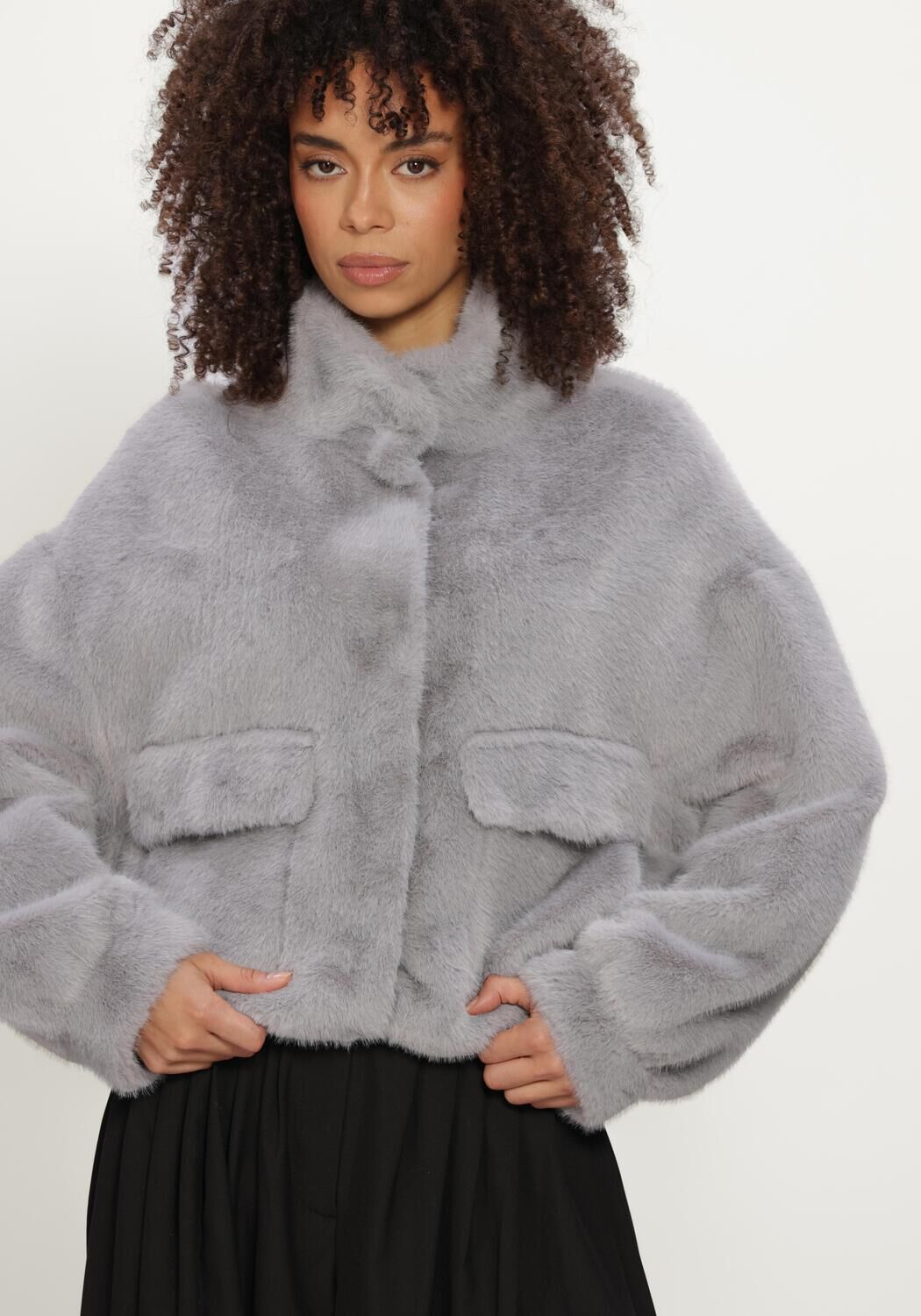 Grijze IBANA Faux fur jas CHARLEY - large