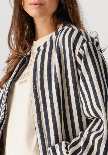 Ecru SUMMUM Jack SHORT ROUND NECK STRIPE JACKET - large