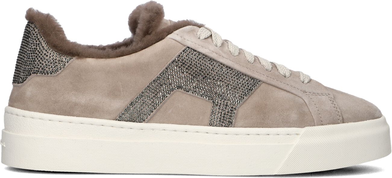 Santoni Lage Sneakers Dames Sue Glitter Sneaker, Maat: 38, Materiaal: Suède, Kleur: Taupe